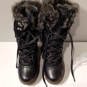 Pajar Black Winter Rain Boots with Fur Trim